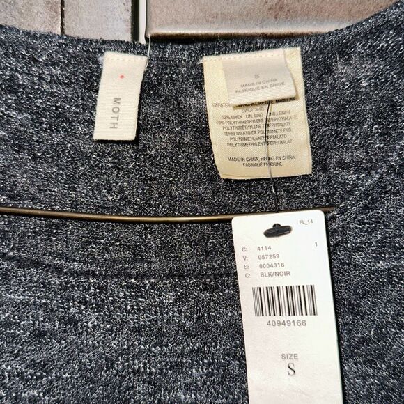 Anthropologie Moth Black Cold Shoulder Raw Hem Flutter Sleeved Blouse | Small - Picture 4 of 4